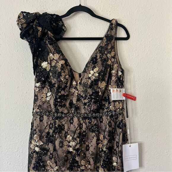 Mac Duggal Floral Embellished V-Neck Midi Dress With Shoulder Bow NEW Size 12 - Picture 7 of 12